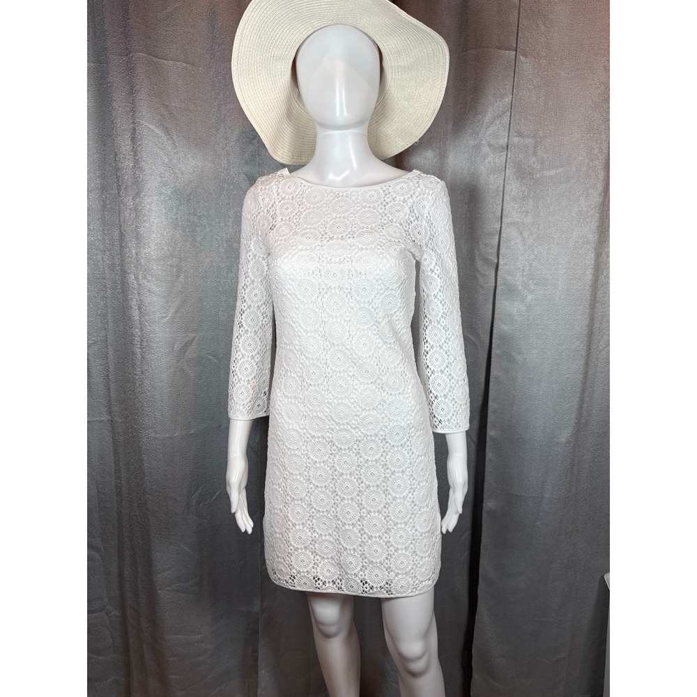 Lilly Pulitzer White Lace Sheath Dress 3/4‎ Sleeve Boat Neck XS